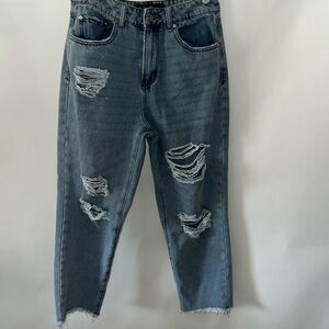 Indigo Rein Boutique Barrel Jeans Size 9 Distressed Wide Legs  W28”L25”
